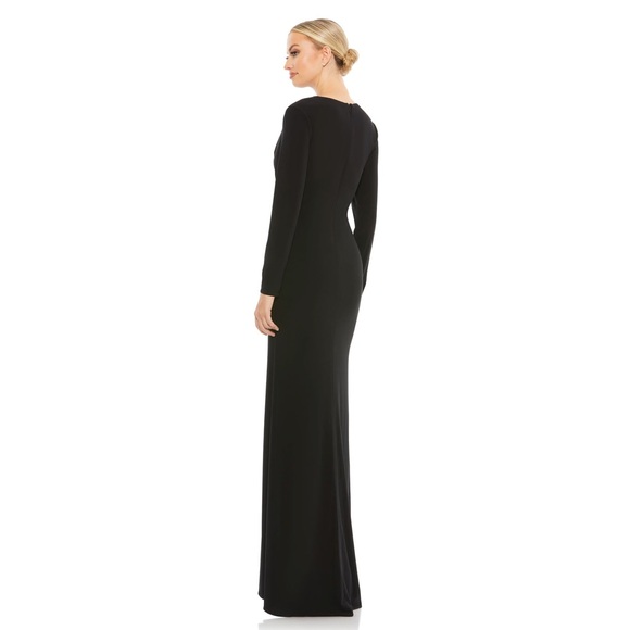 NWT IEENA for MAC DUGGAL Jersey Long Sleeve Asymmetrical Ruched Gown Size 14 - Picture 2 of 9